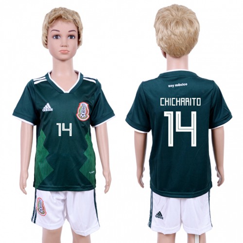 Mexico #14 Chicharito Home Kid Soccer Country Jersey